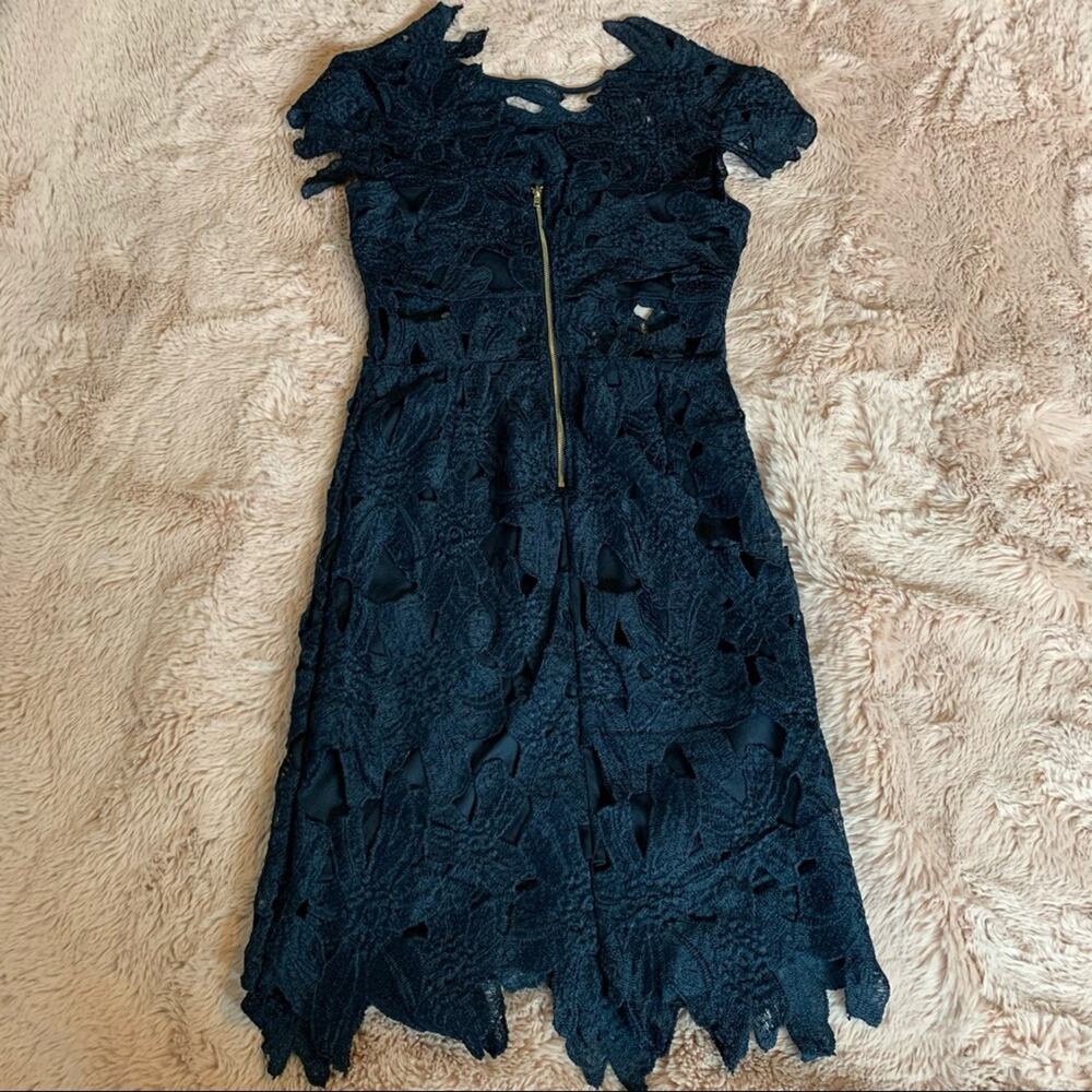 NWT Romeo & Juliet Couture Navy Blue Lace Overlay Formal Sheath Dress Size XS - Picture 16 of 16